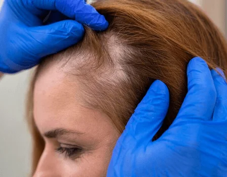 Doctor examining the scalp for hair loss