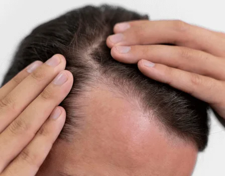 Receding hairline and thinning at the parting